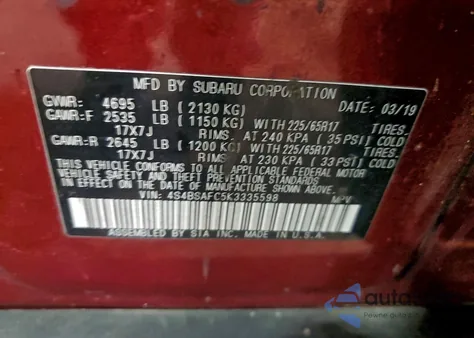 2019 Subaru Outback 2.5I Premium from USA, damaged, VIN 4S4BSAFC5K3335598